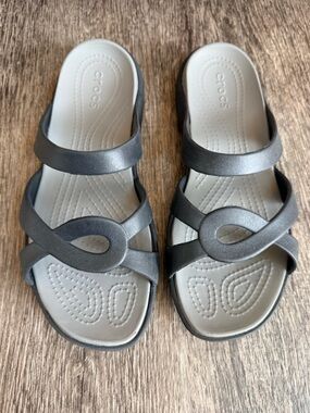 Crocs Black/Gray Meleen Twist Slide on Sandals size 8 women’s